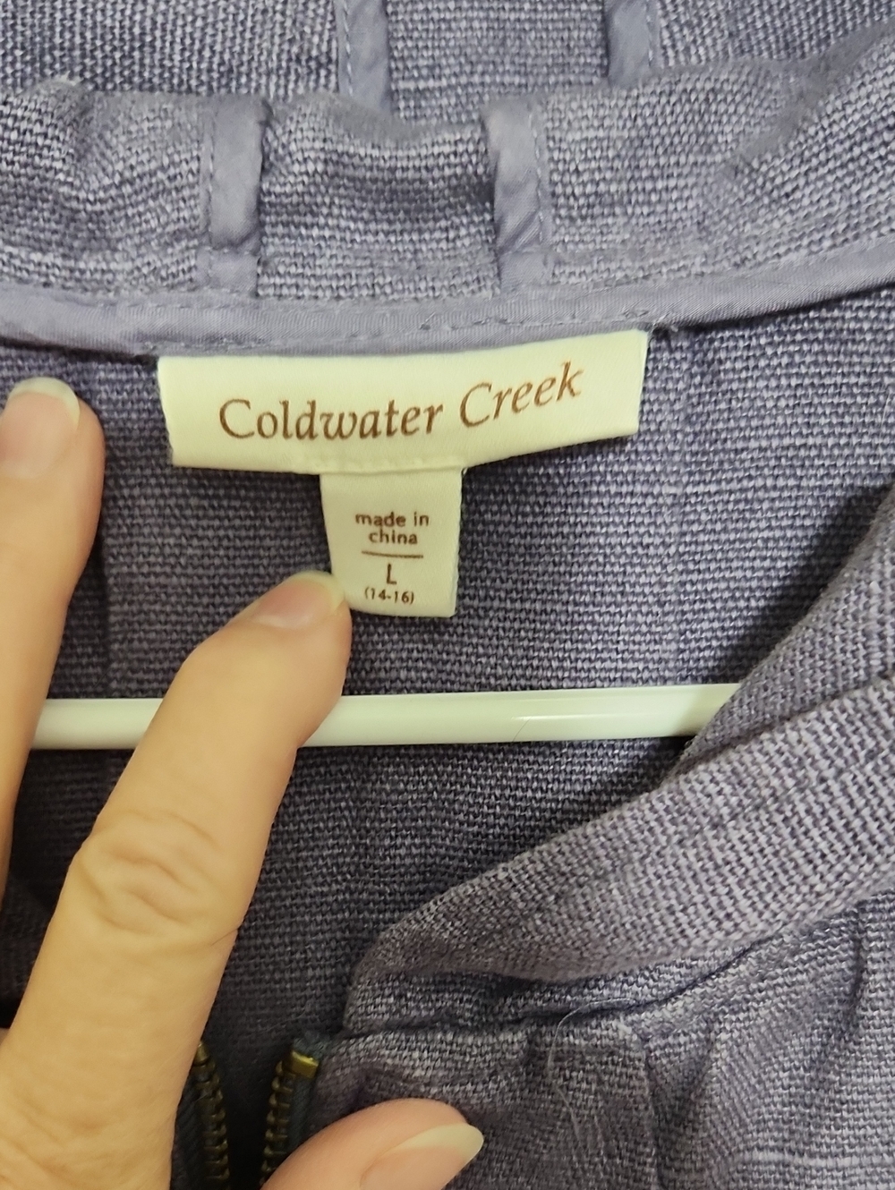 Coldwater Creek Lavender Hooded Zip Ladies' Jacket Sz L 3/4 Sleeves 100% Linen - Picture 2 of 6